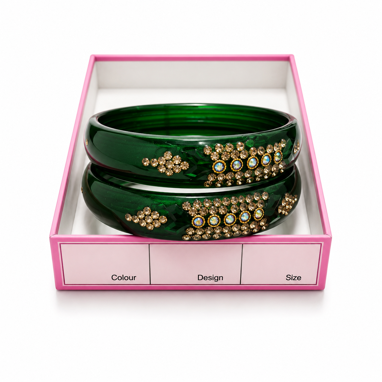 Stone Studded Bridal Bangles Set for Women- Green Color