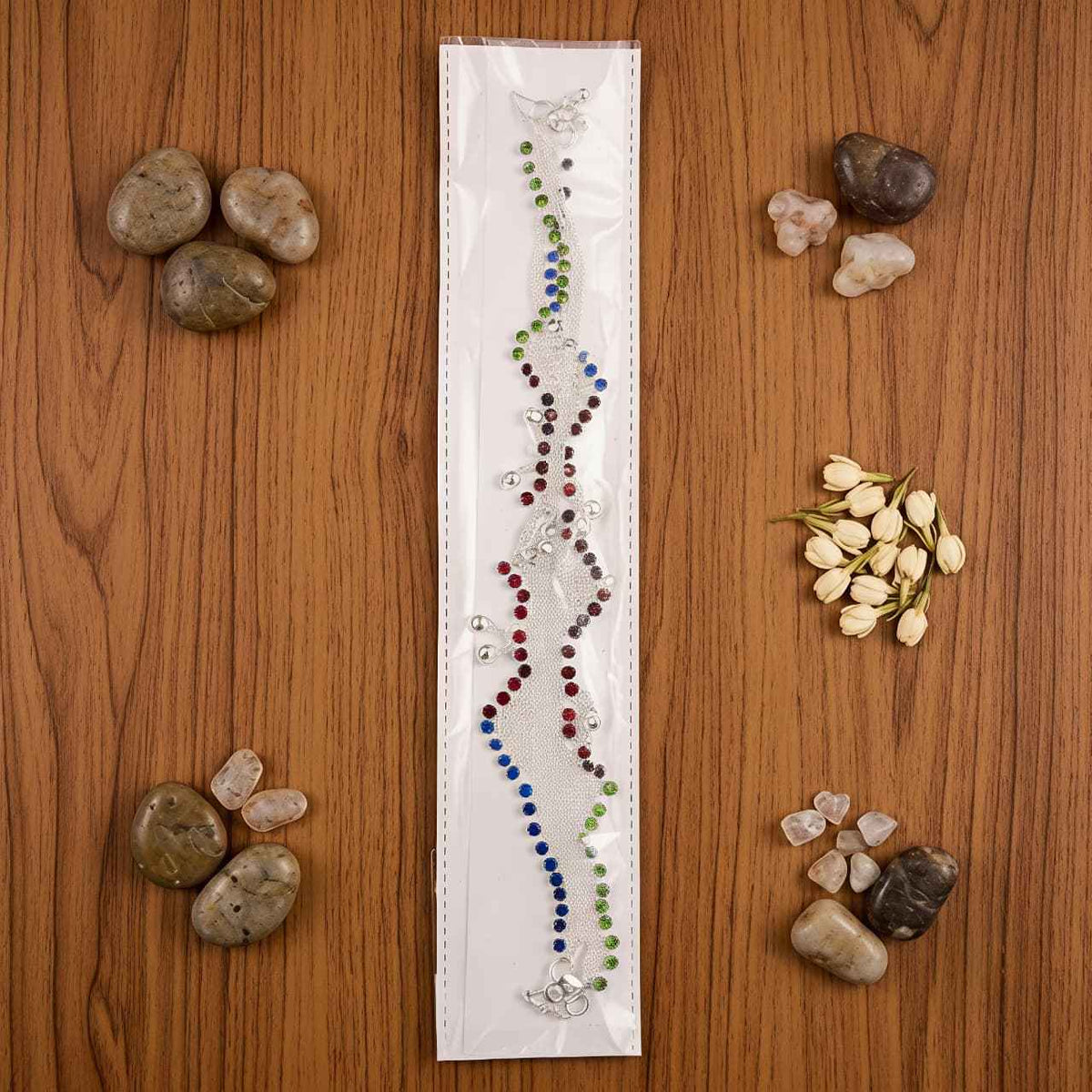 Vibrant Multi-Color Stone & Silver-Tone Anklets – Festive Payal