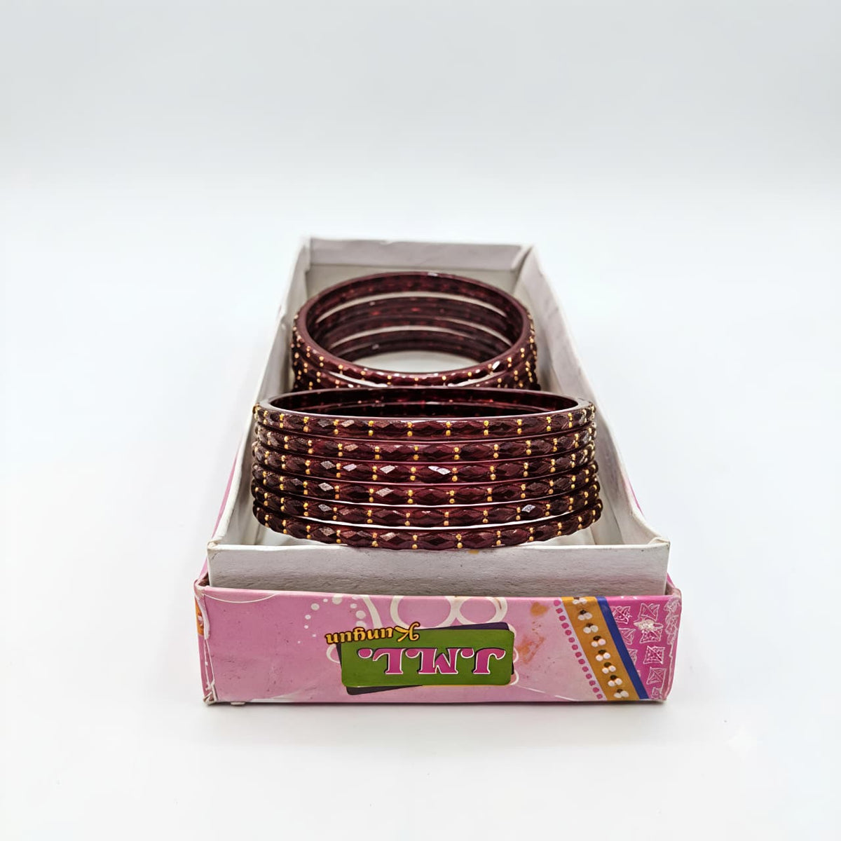 Maroon Glass Fancy Bangles Set (1 Dozen) for Women