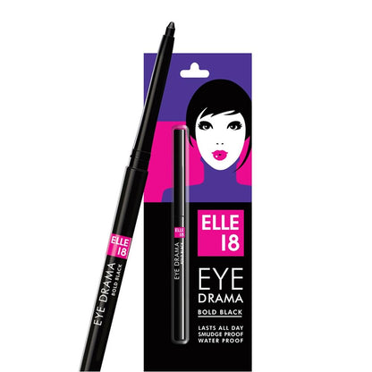 Elle 18 Eye Drama Kajal|| Super Black- Smudge-Proof|| Waterproof|| 0.35 g