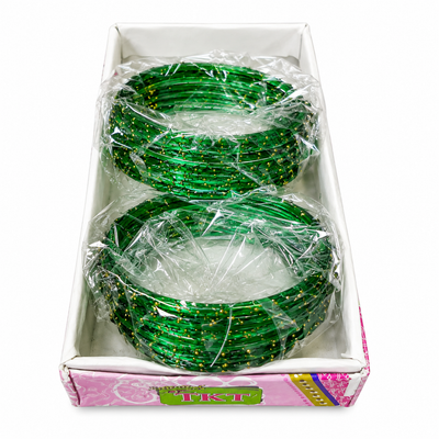 Green Glass Fancy Bangles Set (1 Dozen) for Women