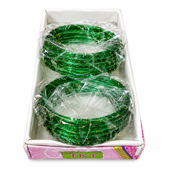 Green Glass Fancy Bangles Set (1 Dozen) for Women