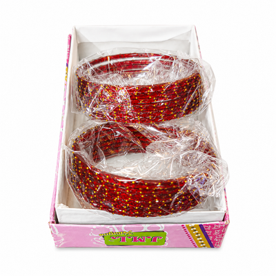 Maroon Glass Fancy Bangles Set (1 Dozen) for Women