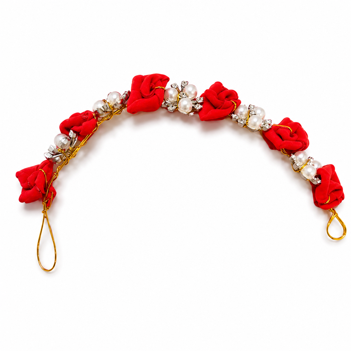 Artificial Floral Hair Gajra for Women | Red Rose Pearl Hair Bun Accessory