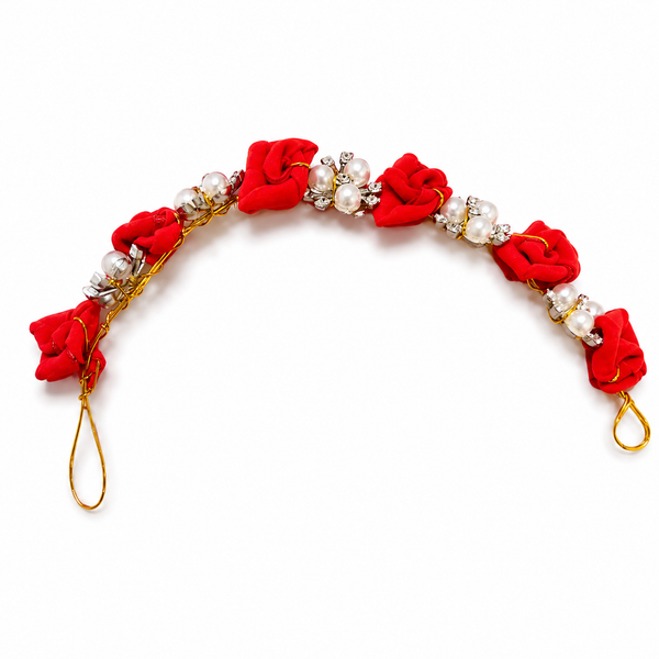 Artificial Floral Hair Gajra for Women | Red Rose Pearl Hair Bun Accessory