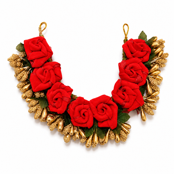 Artificial Floral Hair Gajra for Women | Red Rose Bridal Hair Bun