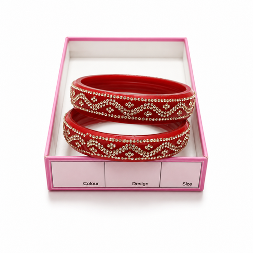 Stone Studded Bridal Bangles Set for Women- Red Color