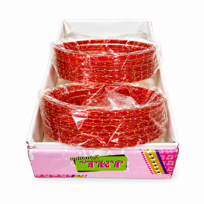 Red Glass Fancy Bangles Set (1 Dozen) for Women
