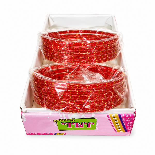 Red Glass Fancy Bangles Set (1 Dozen) for Women