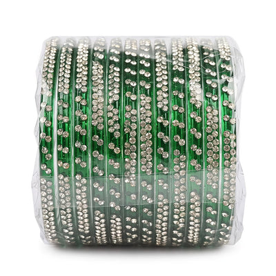 Green Stone-Studded Bangle 1 Dozen – Traditional Festive Chudi