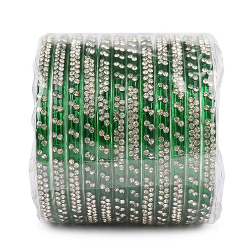 Green Stone-Studded Bangle 1 Dozen – Traditional Festive Chudi