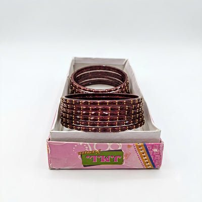Maroon Glass Fancy Bangles Set (1 Dozen) for Women