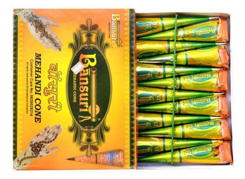 Bansuri Mehandi Cone – Premium Natural Henna Cone - 1 Box (12 Pc)